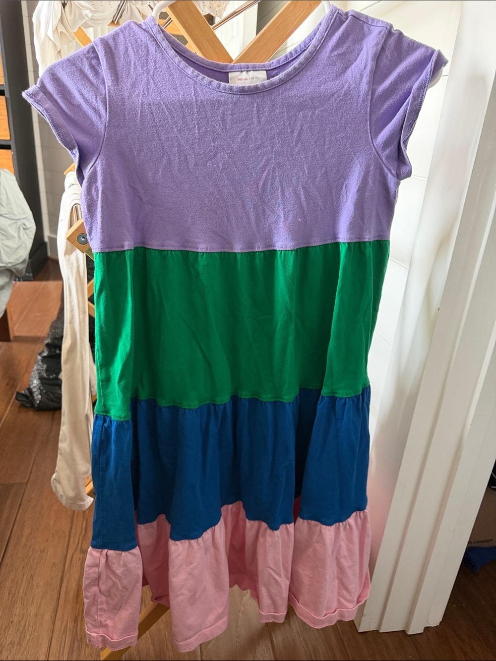 Hanna Andersson Lavender, Green, Blue & Pink Tiered Cotton Dress